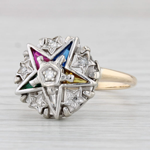 Order Eastern Star Ring 14k Gold OES Masonic Signet Diamond Lab Created Gemstone