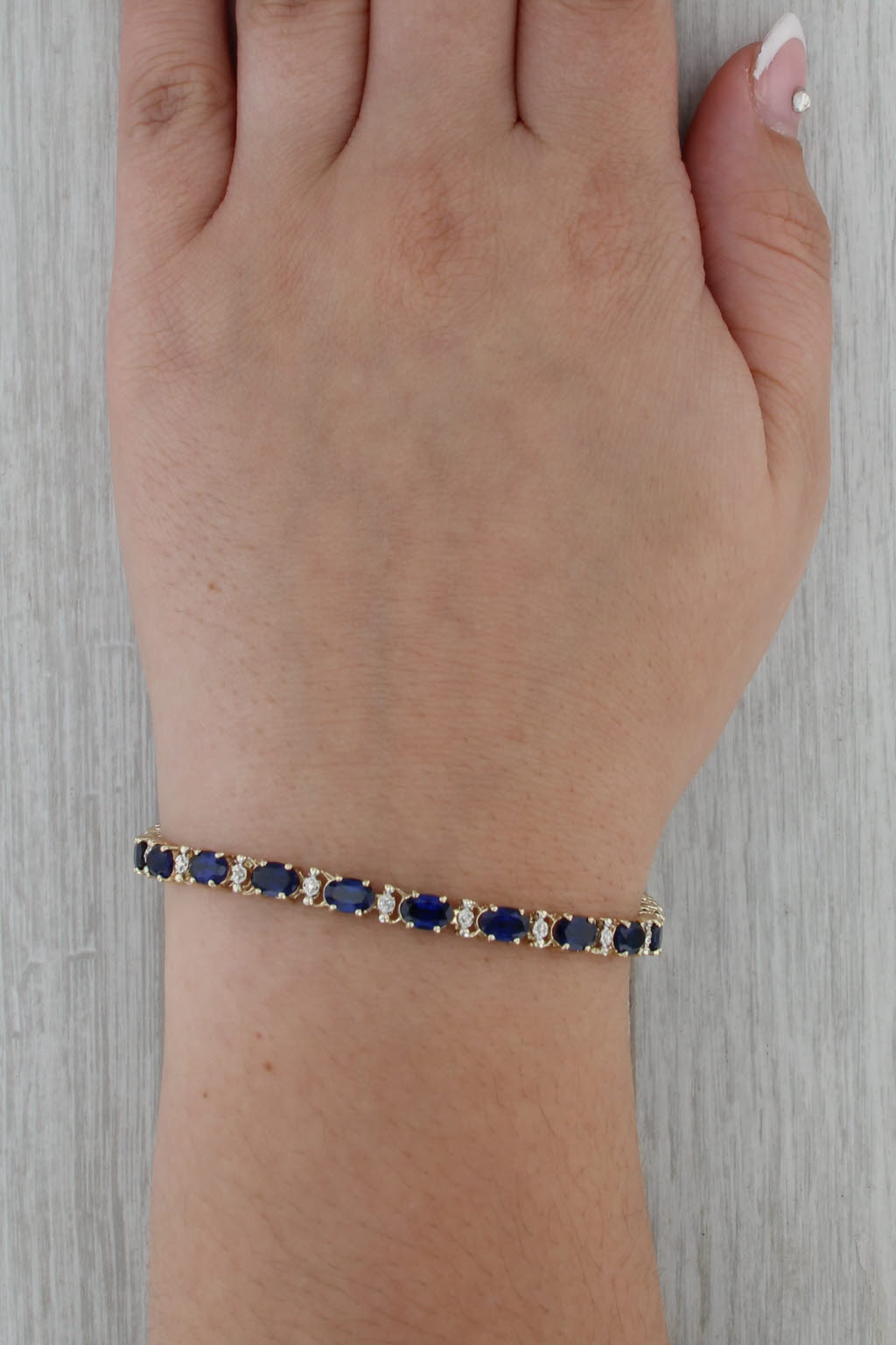 10.94ctw Lab Created Sapphire Diamond Tennis Bracelet 10k Yellow Gold 7" 4.6mm