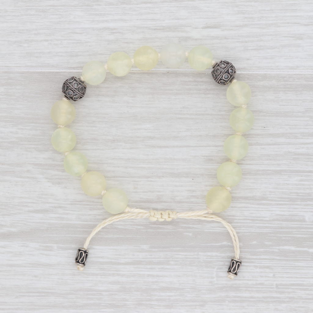 New Nina Wynn Green Chalcedony Bead Bracelet Adjustable Strand Sterling Silver