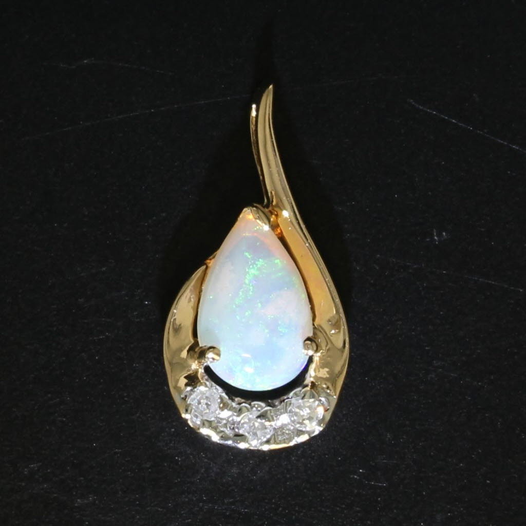 Black Pear Opal Diamond Teardrop Pendant14k Yellow Gold