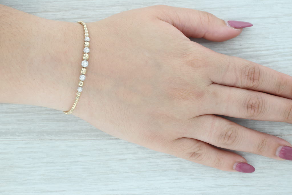 Gabriel & Co 0.37ctw Diamond Beads Cuff Bracelet 14k Yellow Gold 6.5" Flexible