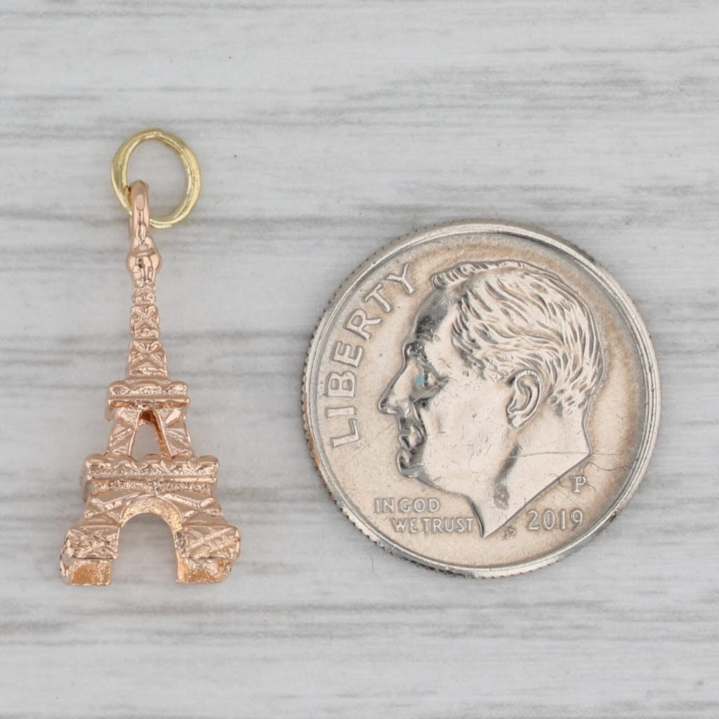 Gray Eiffel Tower Charm 18k Rose Gold Paris France Souvenir Pendant