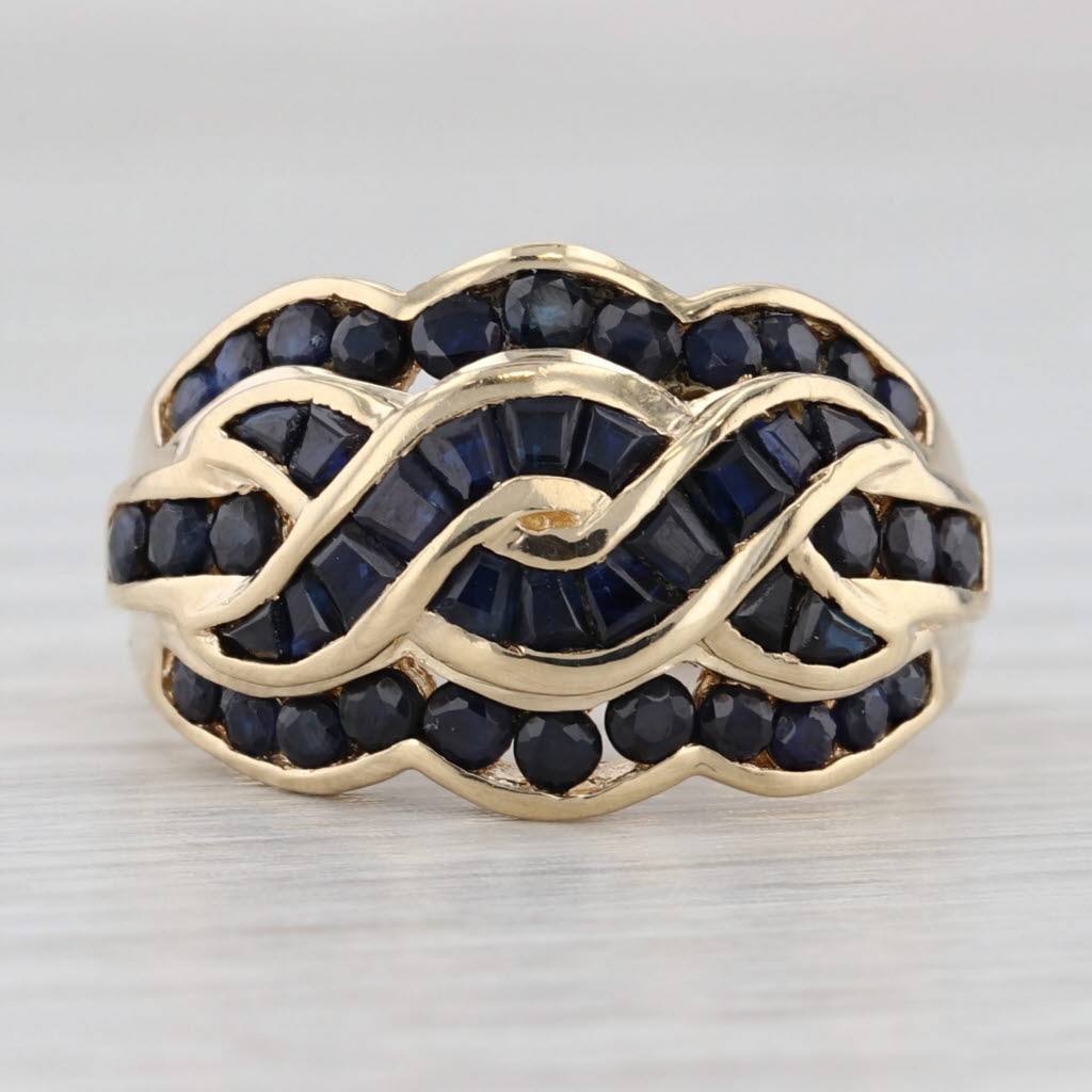Light Gray 1.54ctw Blue Sapphire Knot Ring 10k Yellow Gold Size 7