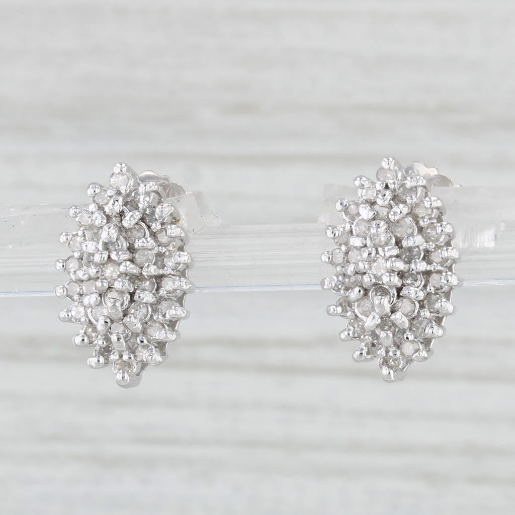 Light Gray 0.26ctw Diamond Cluster Stud Earrings 10k White Gold