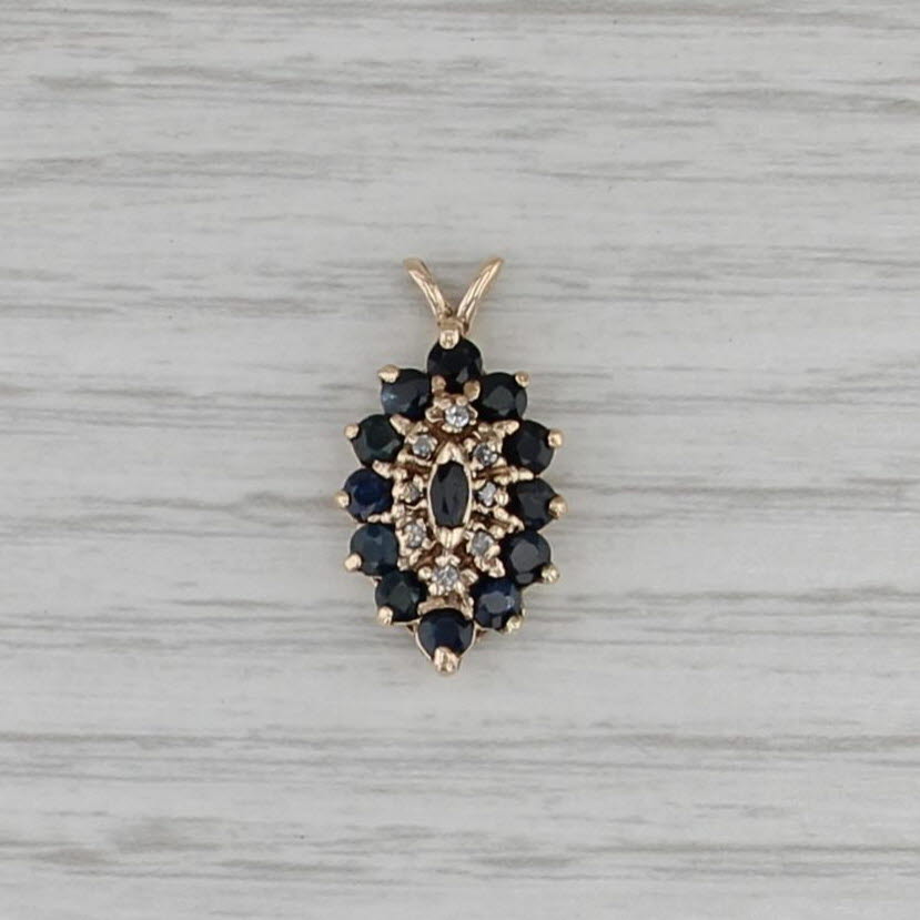1.87ctw Blue Sapphire Diamond Marquise Pendant 10k Yellow Gold