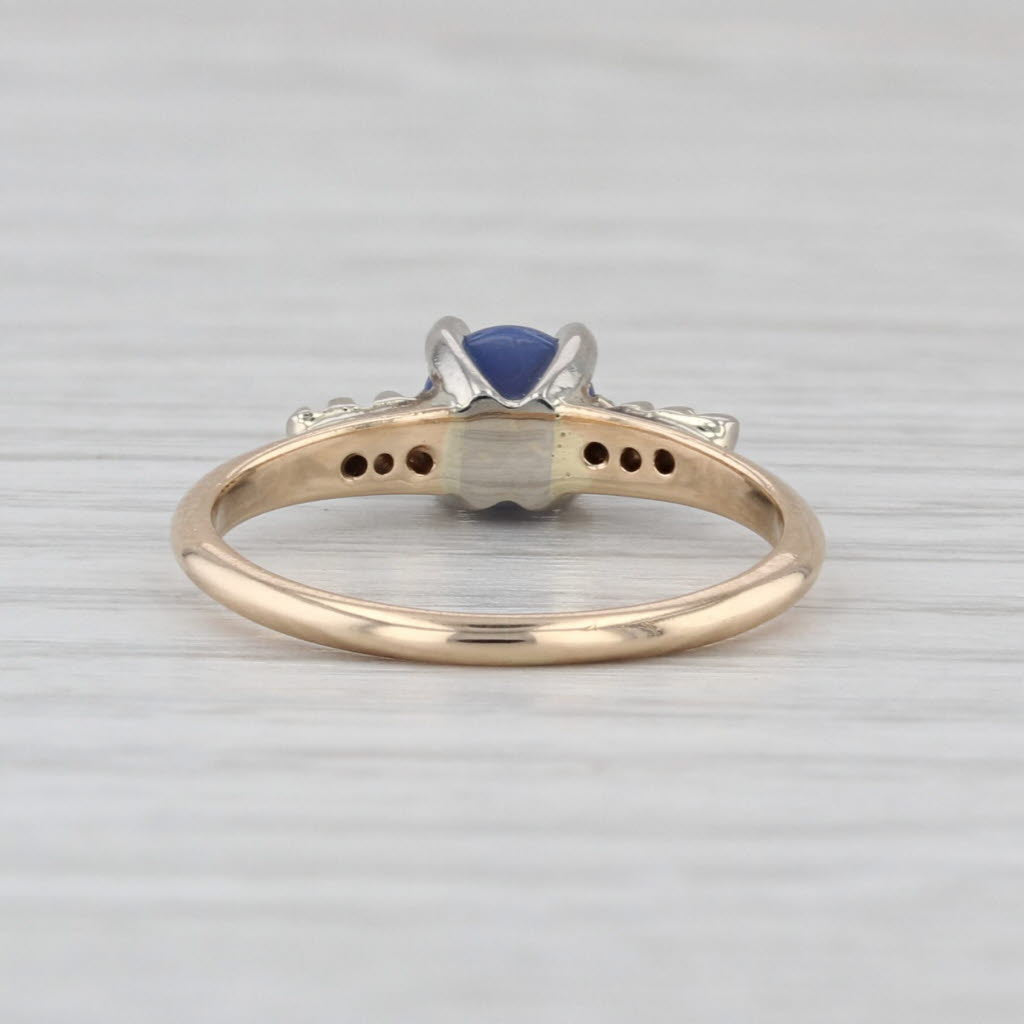 Linde Blue Lab Created Star Sapphire Diamond Ring 14k Yellow Gold Size 5
