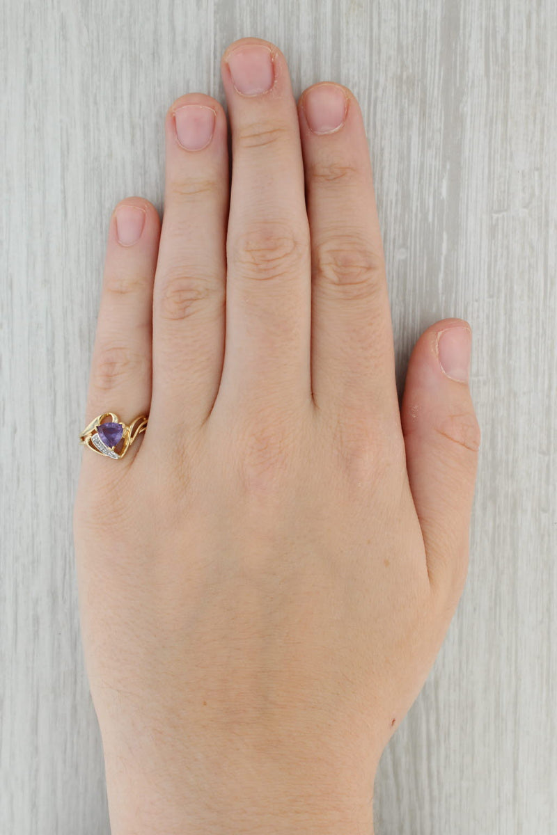 Gray 0.85ct Lab Created Purple Sapphire Diamond Ring 10k Yellow Gold Size 7 Bypass
