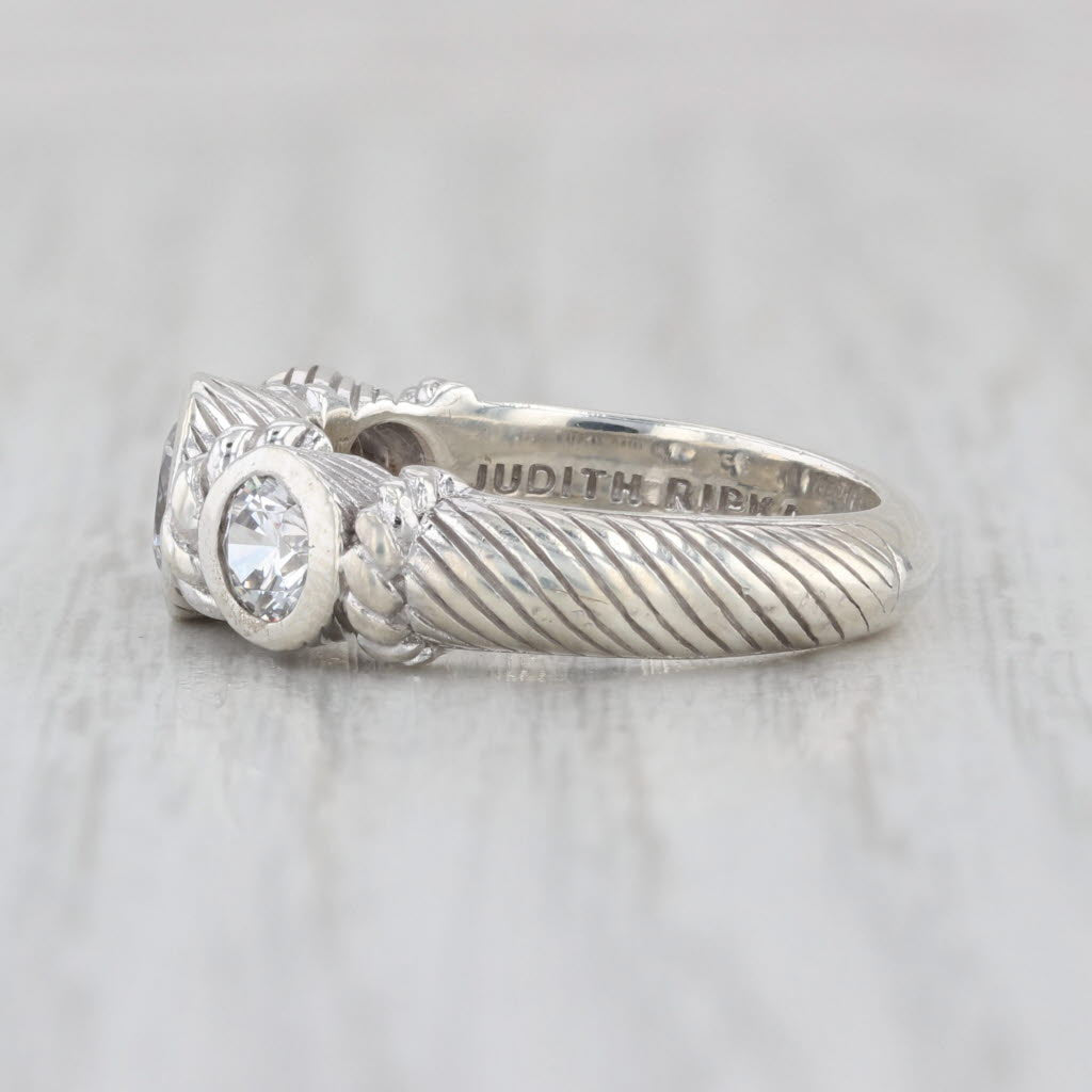 Judith Ripka Cubic Zirconia 3-Stone Ring Sterling Silver Size 5