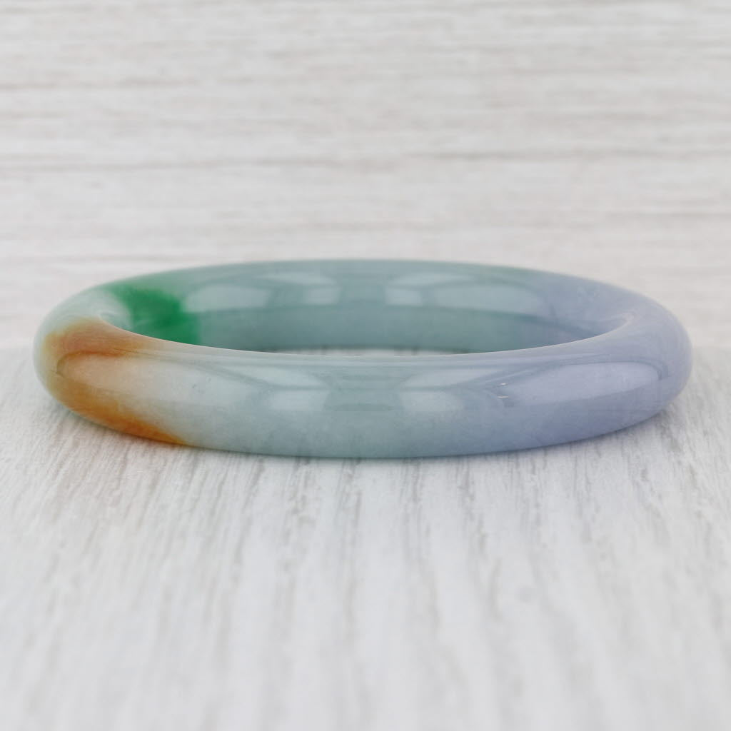 Brown Green Jadeite Jade Bangle Bracelet 7” 11mm Stackable Statement