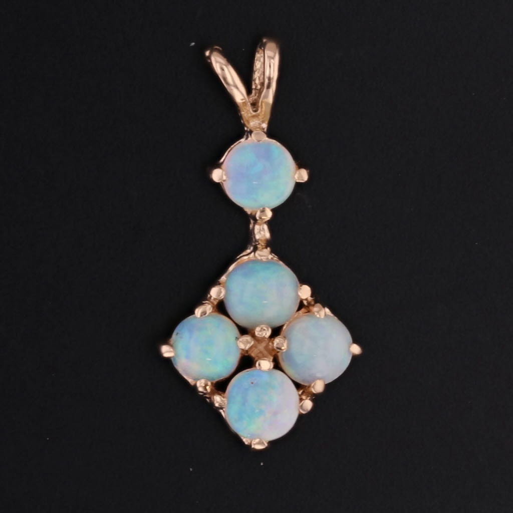 Vintage Small Opal Pendant 14k Yellow Gold Round Cabochons