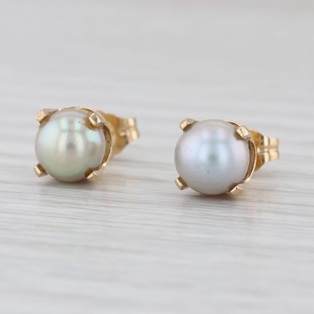 Silver Gray Cultured Saltwater Pearl Stud Earrings 14k Gold Solitaire Studs
