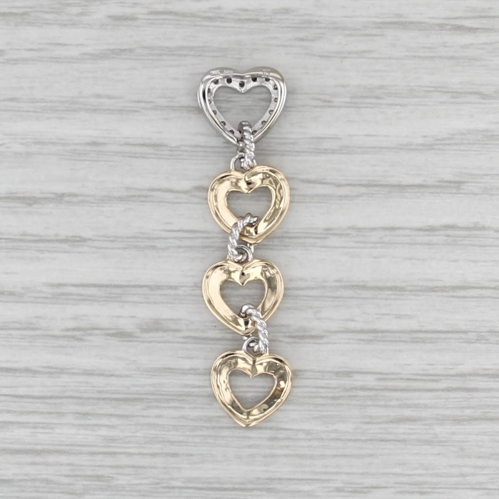 2-Toned Hearts Dangle Pendant Diamond 14k Yellow White Gold