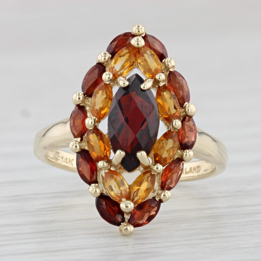 Light Gray 2.77ctw Garnet Citrine Ring 14k Yellow Gold Size 7.25 Cocktail