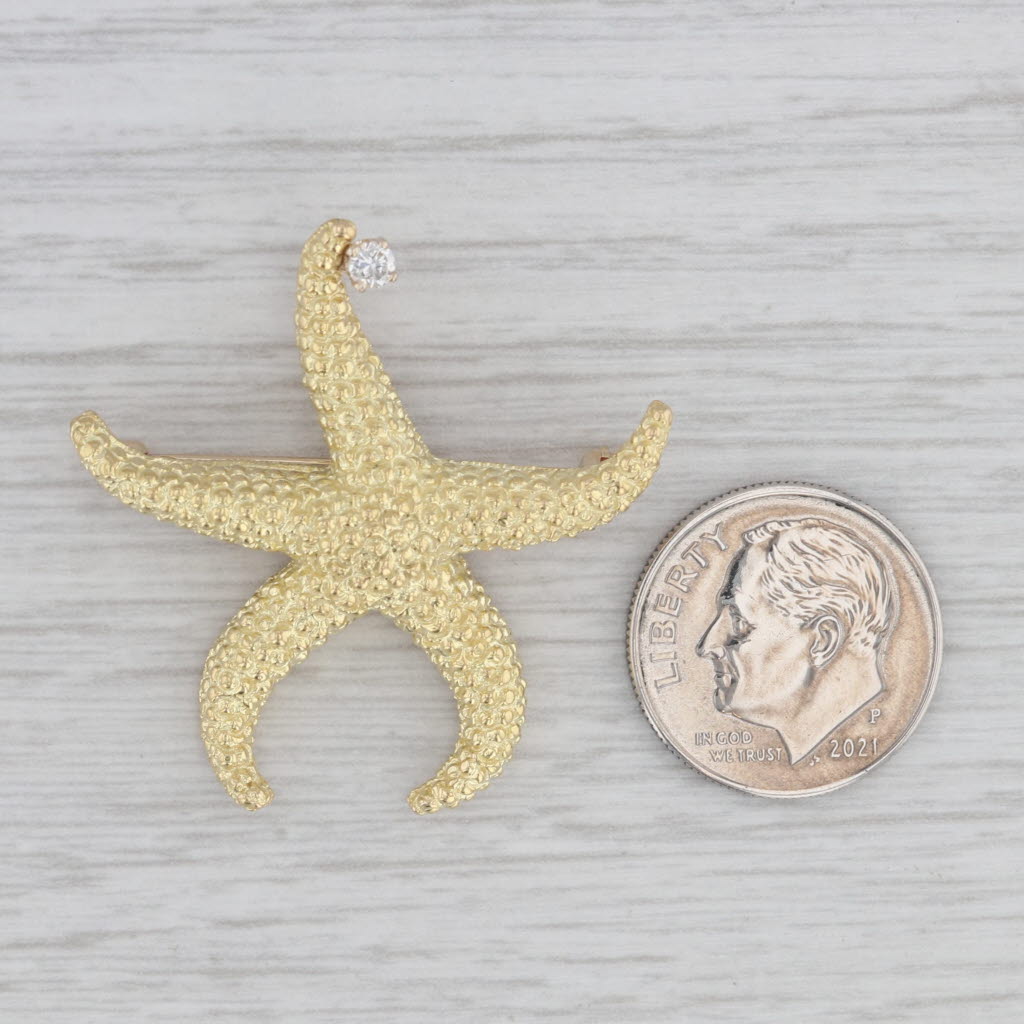 Gray Diamond Accented Starfish Brooch 18k Yellow Gold Nautical Pin