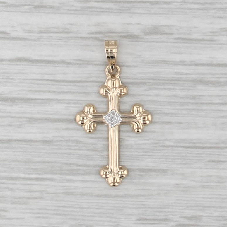 New Diamond Accented Cross Pendant 14k Yellow Gold