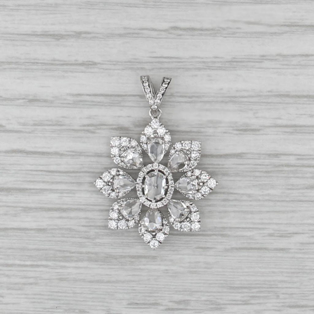 1.97ctw Diamond Flower Pendant 18k White Gold Vintage Floral