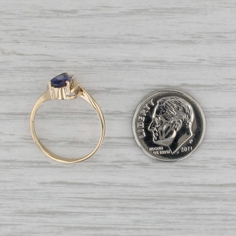 0.58ct Pear Iolite Teardrop Ring 10k Yellow Gold Size 6 Diamond Accent