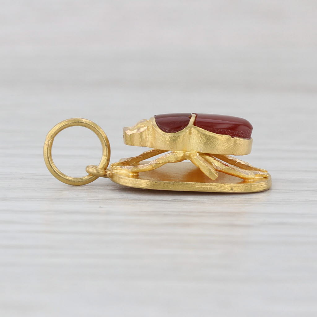 Egyptian Scarab Charm 18k Yellow Gold Red Carnelian Bug Pendant