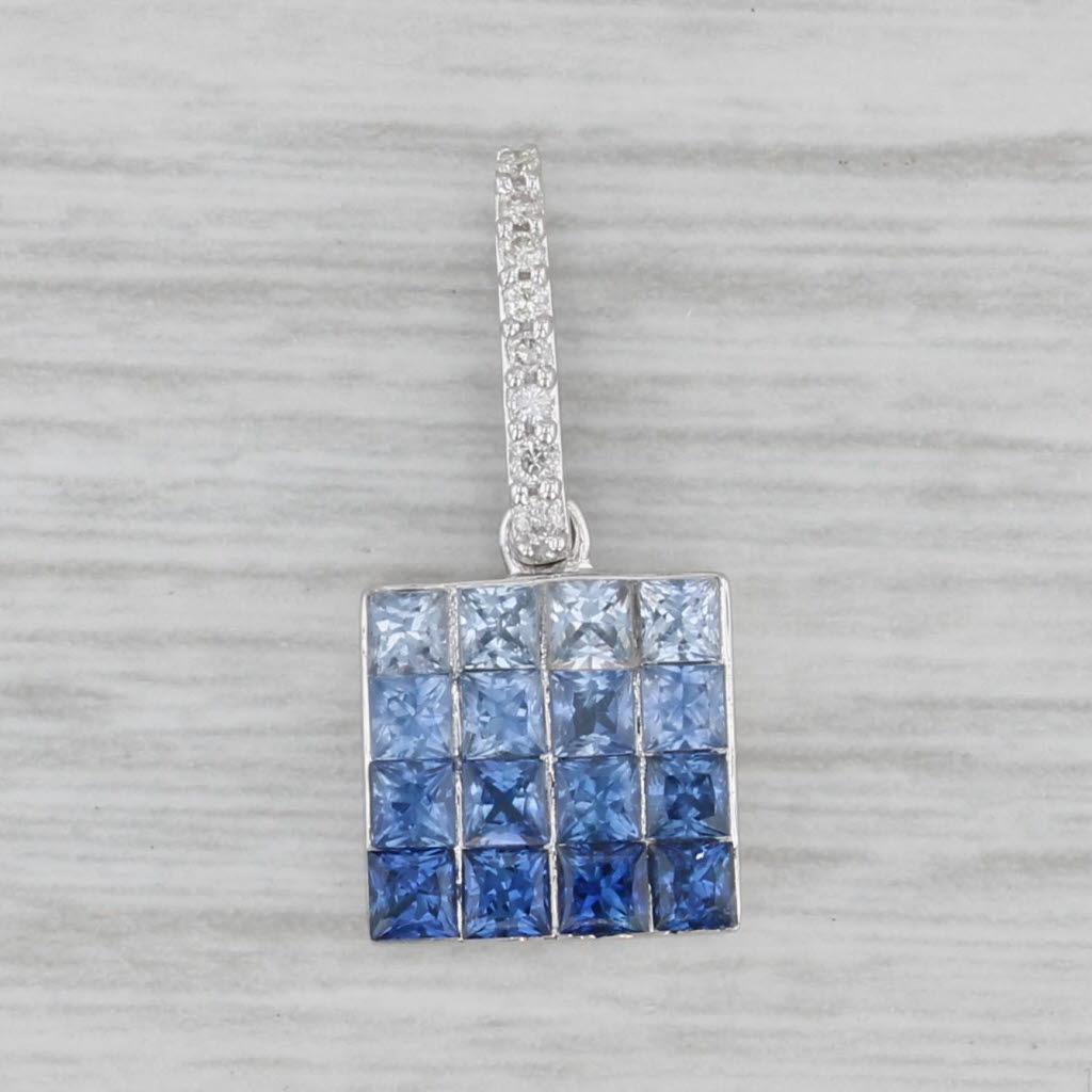 Gray 1ctw Shades of Blue Sapphire Diamond Pendant 14k White Gold