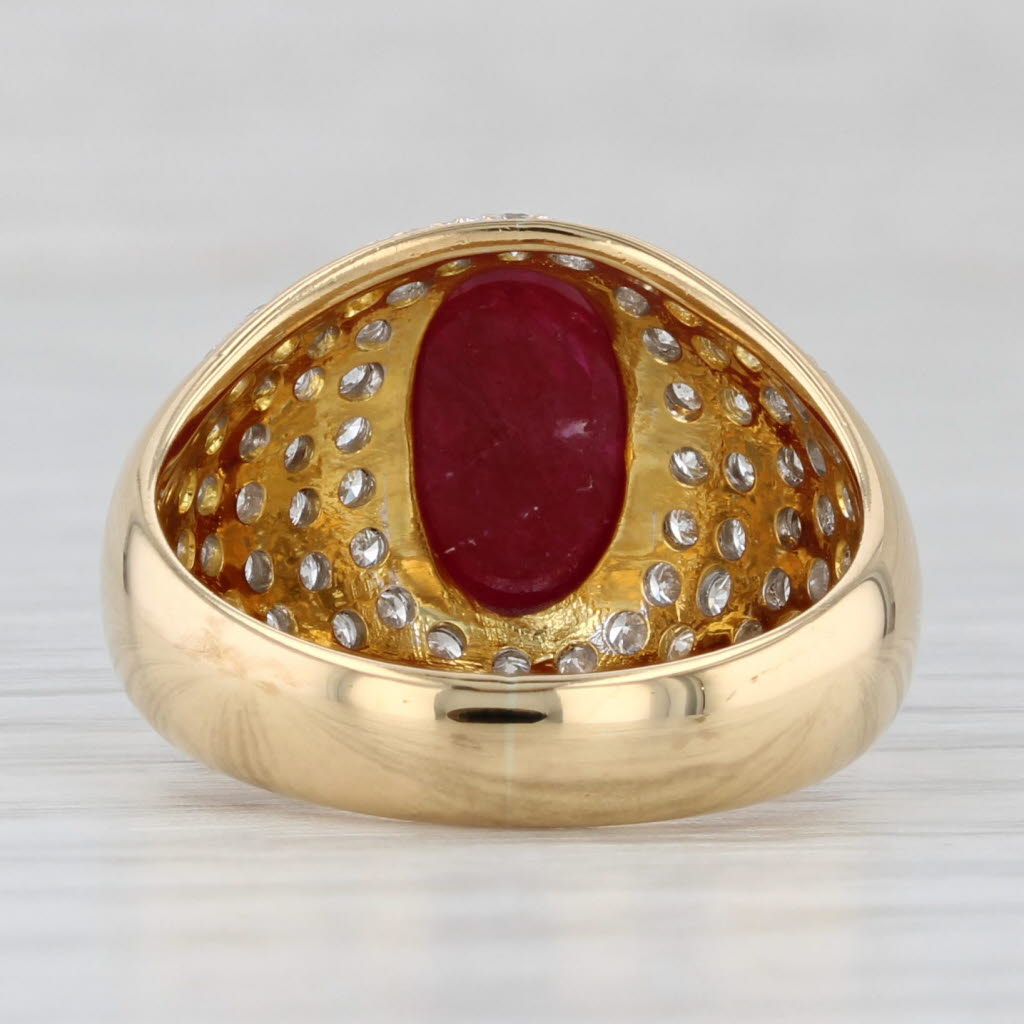 Light Gray Ruby Cabochon 0.60ctw Diamond Ring 18k Yellow Gold Size 6.75