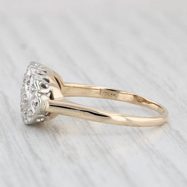 Vintage 0.15ctw Diamond Princess Ring 14k Gold Size 8.25 Cross Hatch Hearts