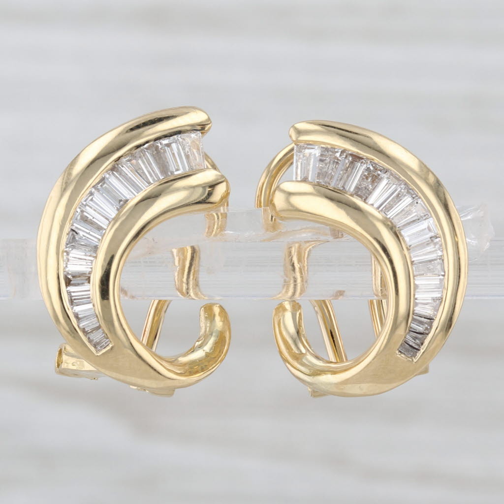 Tapering Crescent Diamond Earrings 18k Yellow Gold Omega Backs Drops