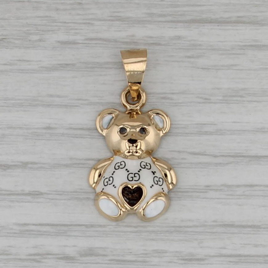 Teddy Bear Pendant 18k Gold Cubic Zironia Lab Created Sapphire Resin