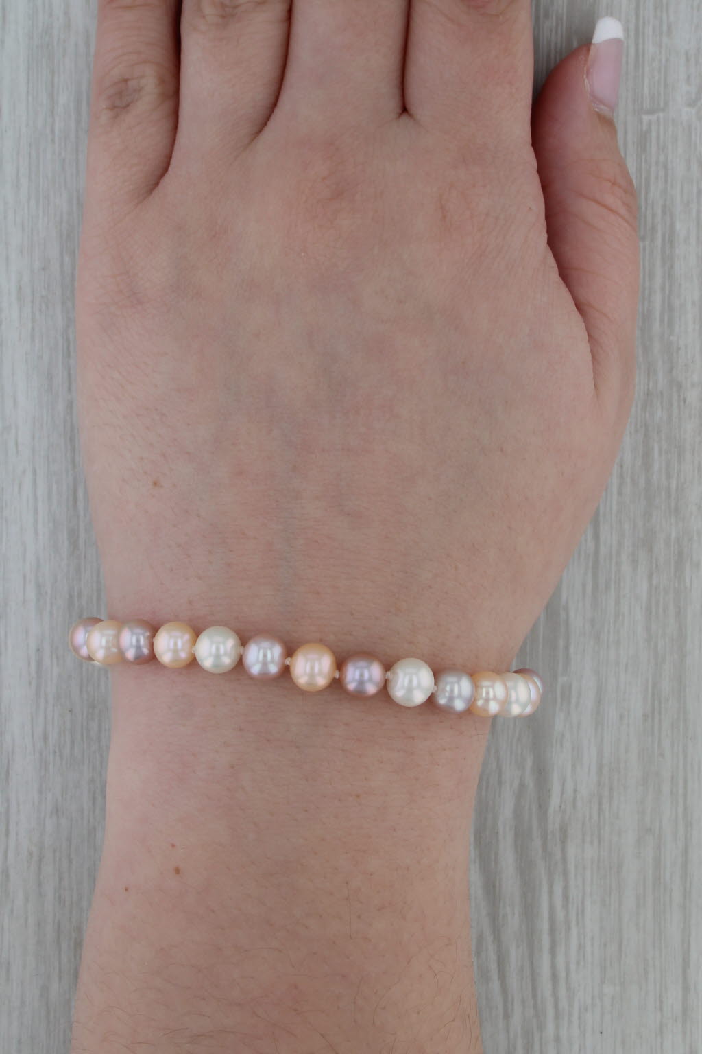 Multicolor Cultured Pearl Strand Bracelet 14k Gold 7" Single Beaded Strand
