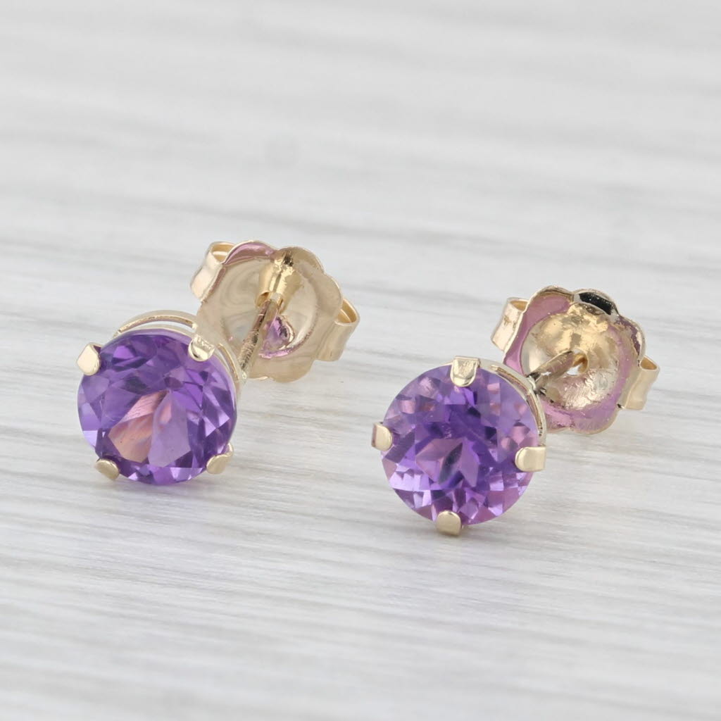 Light Gray 0.94ctw Amethyst Stud Earrings 14k Yellow Gold Round Solitaires