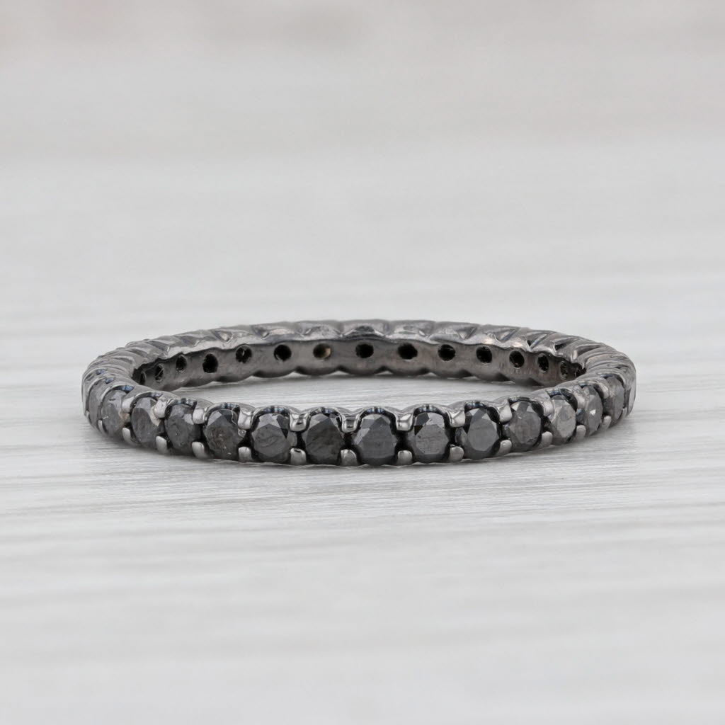 Light Gray New 1ctw Black Diamond Eternity Ring 14k White Gold Size 6.5 Stackable Band