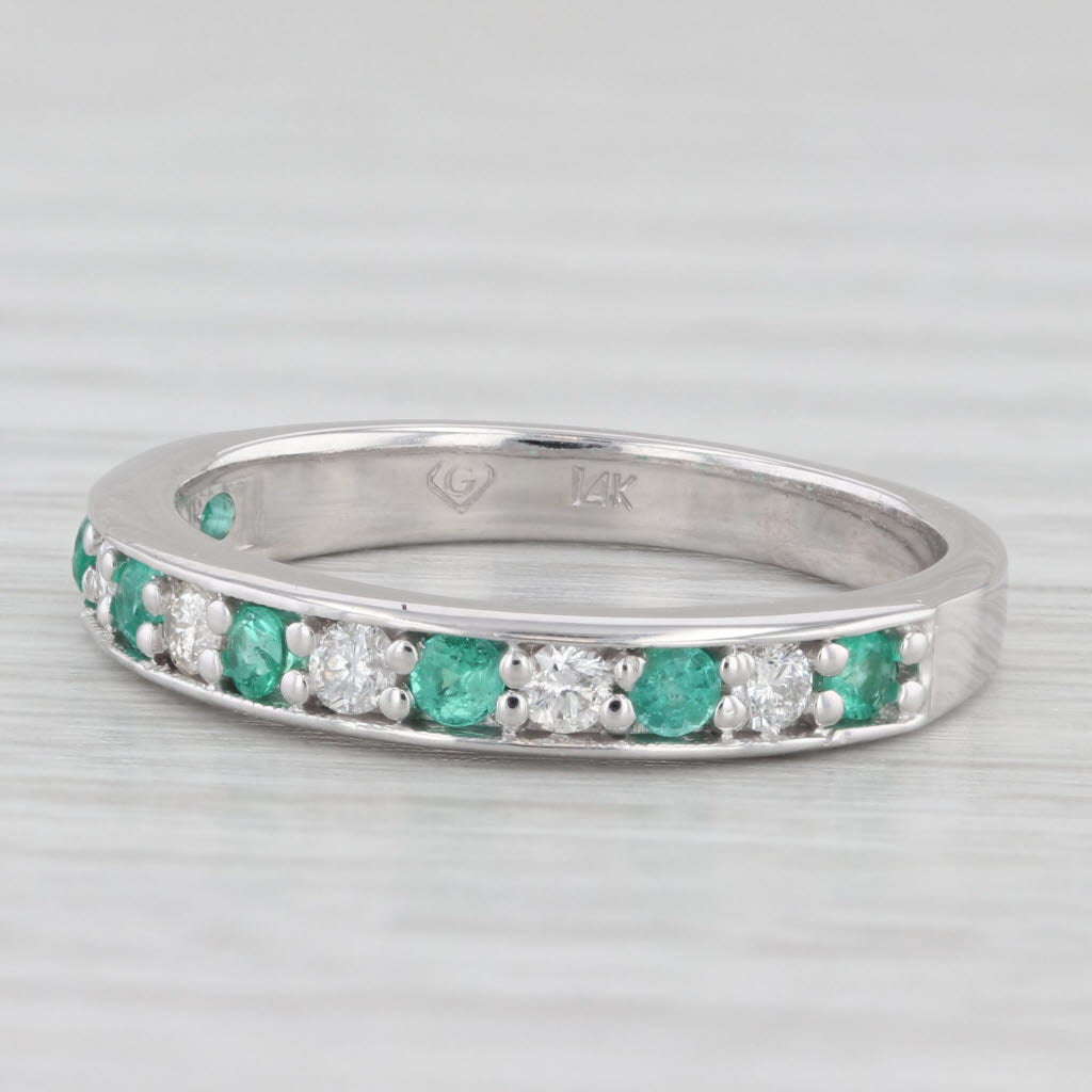 Light Gray 0.46ctw Diamond Emerald Stackable Ring 14k White Gold Size 6.75 Wedding Band