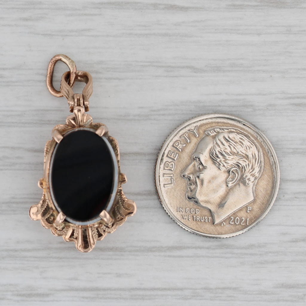 Gray Antique Victorian Locket Pendant 10k Gold Sardonyx Chalcedony Charm