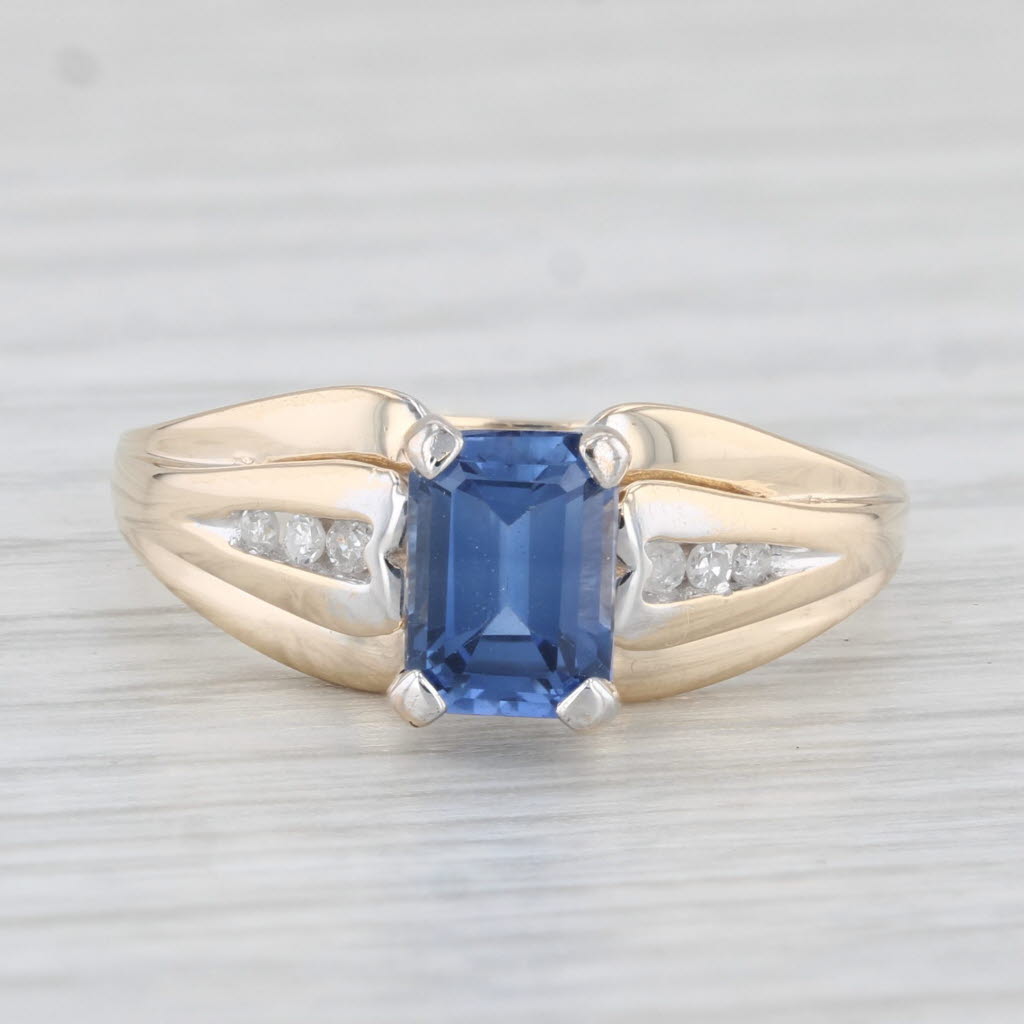 Light Gray 1.45ctw Blue Lab Created Sapphire Diamond Ring 10k Yellow Gold Size 6.75