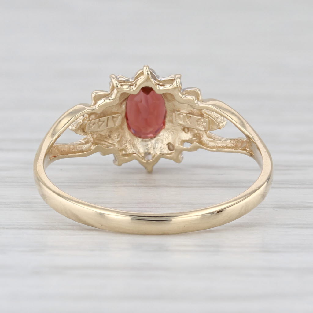 0.50ct Oval Garnet Diamond Flower Ring 10k Yellow Gold Size 6.75