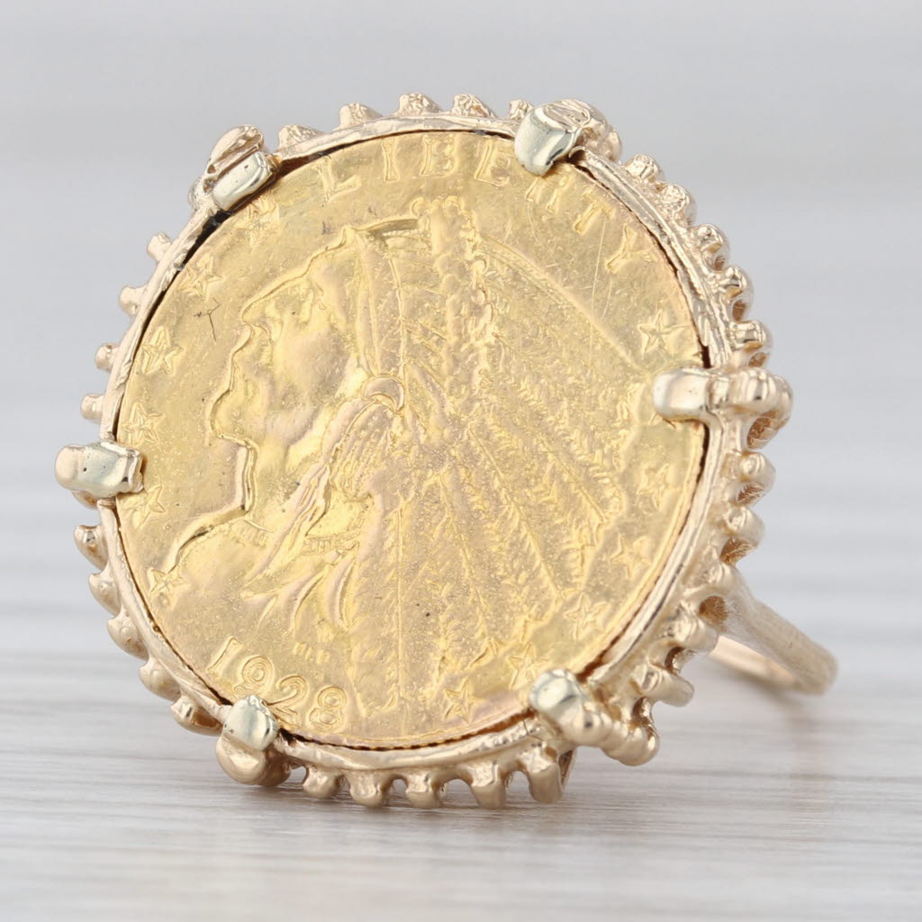 Light Gray 1928 Gold American Eagle Indian Head Coin Ring 10k 900 Yellow Gold $2.50