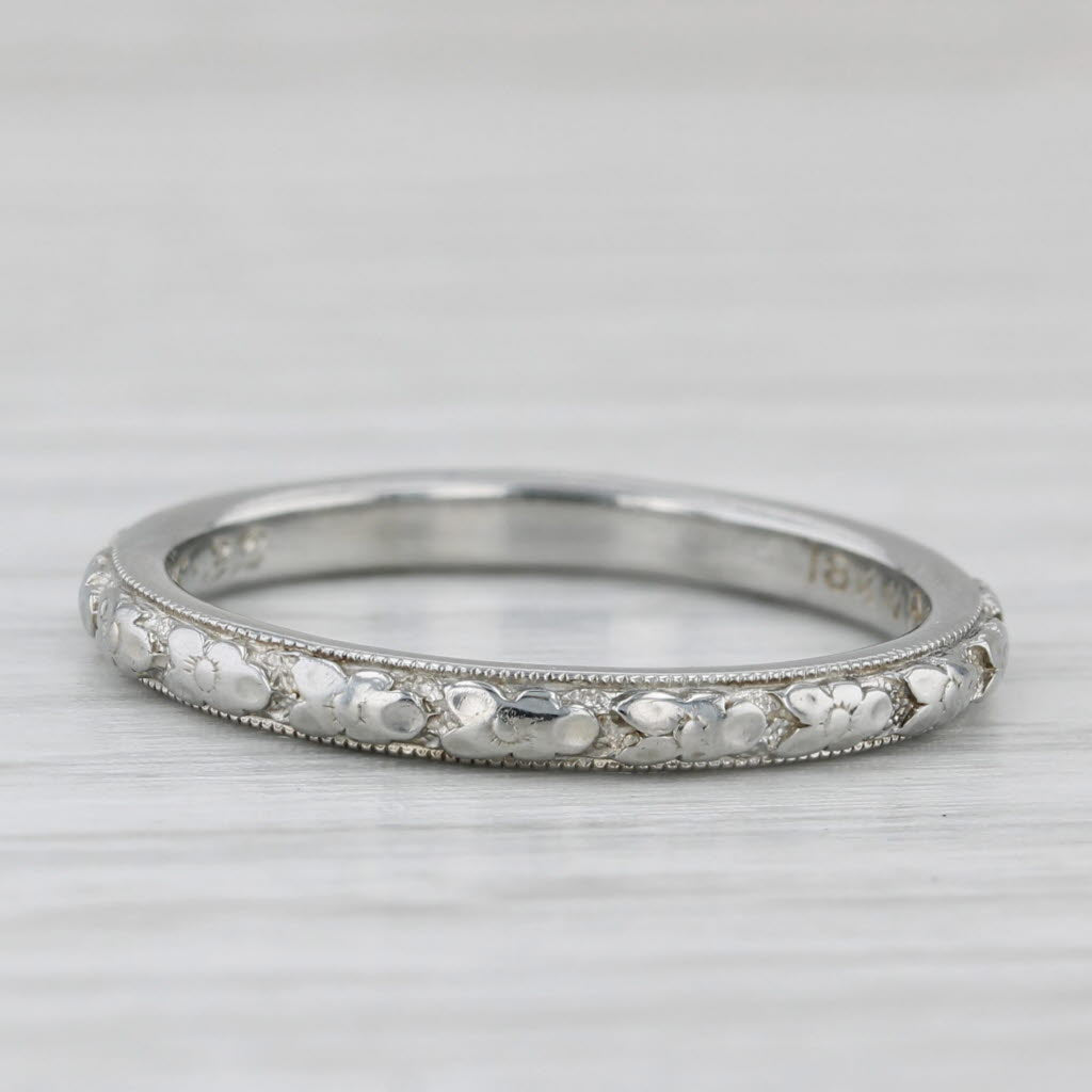 Light Gray Orange Blossom Traub Vintage Wedding Band 18k White Gold Stackable Ring Size 6.5