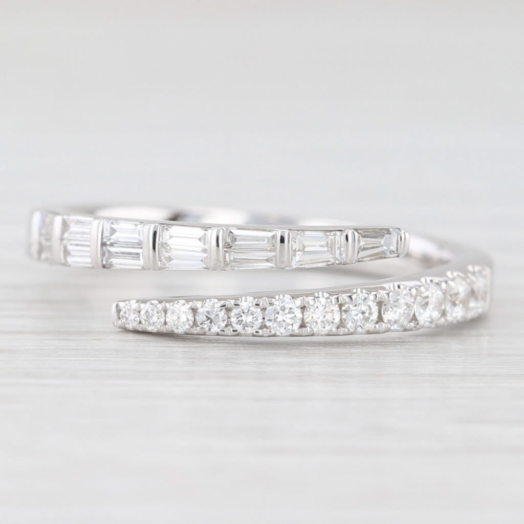 Light Gray New 0.46ctw Diamond Bypass Wedding Band 14k White Gold Stackable Adjustable Ring