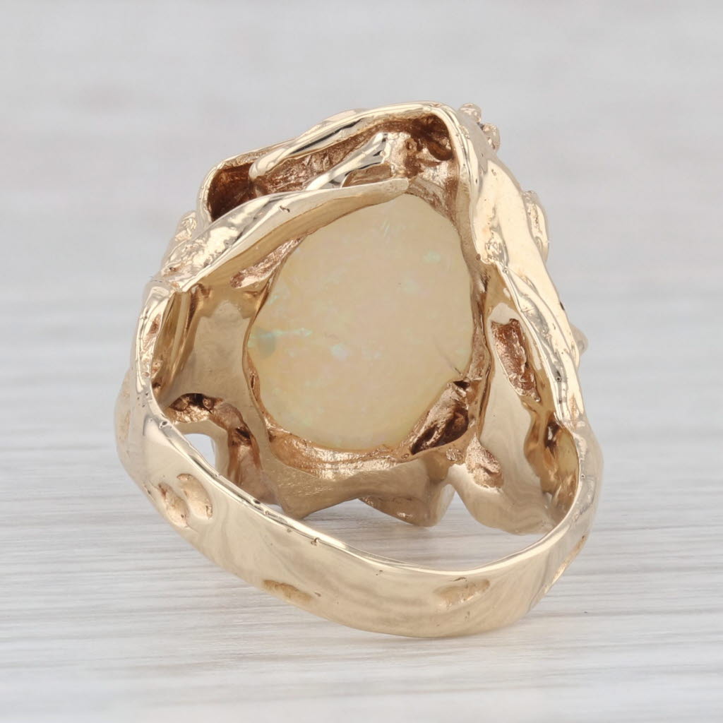 Light Gray Opal Oval Cabochon Diamond Nest Ring 14k Yellow Gold Size 7.75