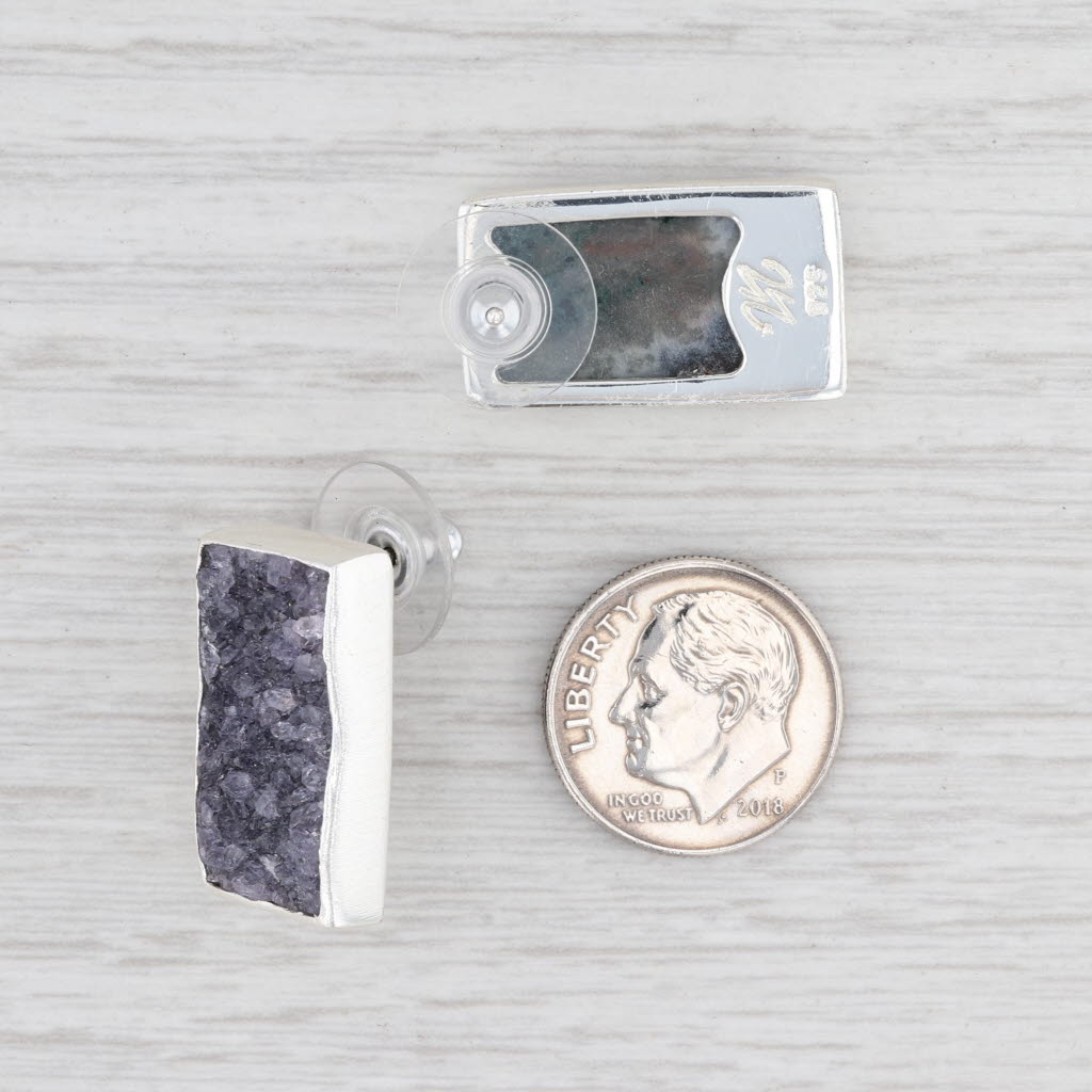 New Nina Wynn Gray Druzy Geode Earrings Sterling Silver Statement Drops