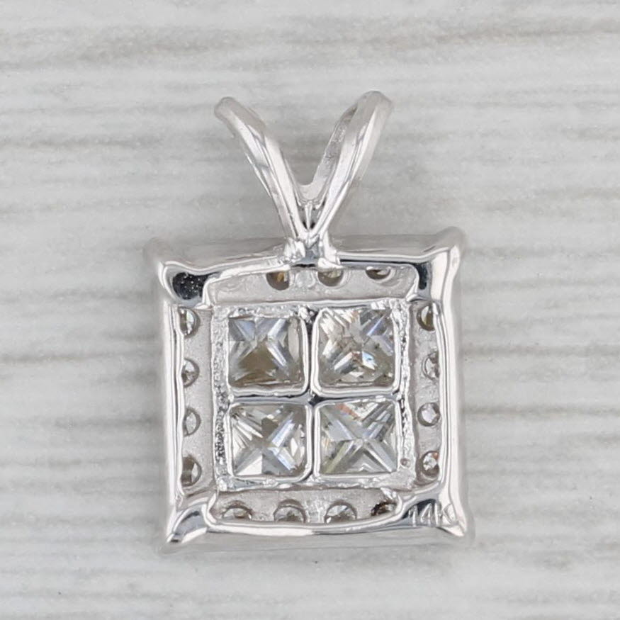 Gray 0.76ctw Princess Diamond Halo Pendant 14k White Gold