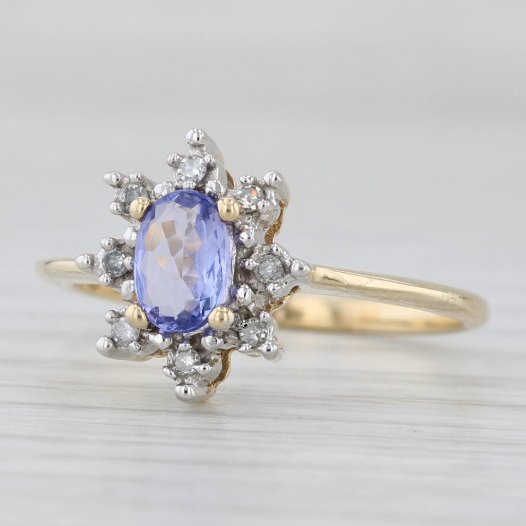 Light Gray 0.54ctw Oval Tanzanite Diamond Halo Ring 10k Yellow Gold Size 6.75 Engagement