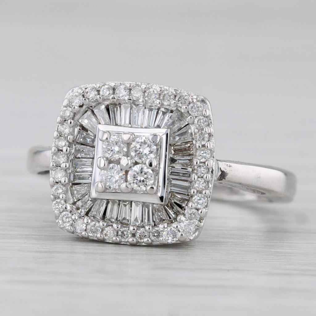 Gray 0.32tw Diamond Halo Engagement Ring 14k White Gold Size 3.75