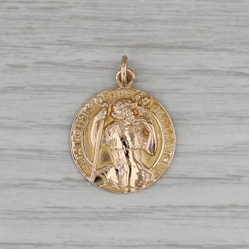 Saint Christopher Protection Medallion Pendant 14k Yellow Gold