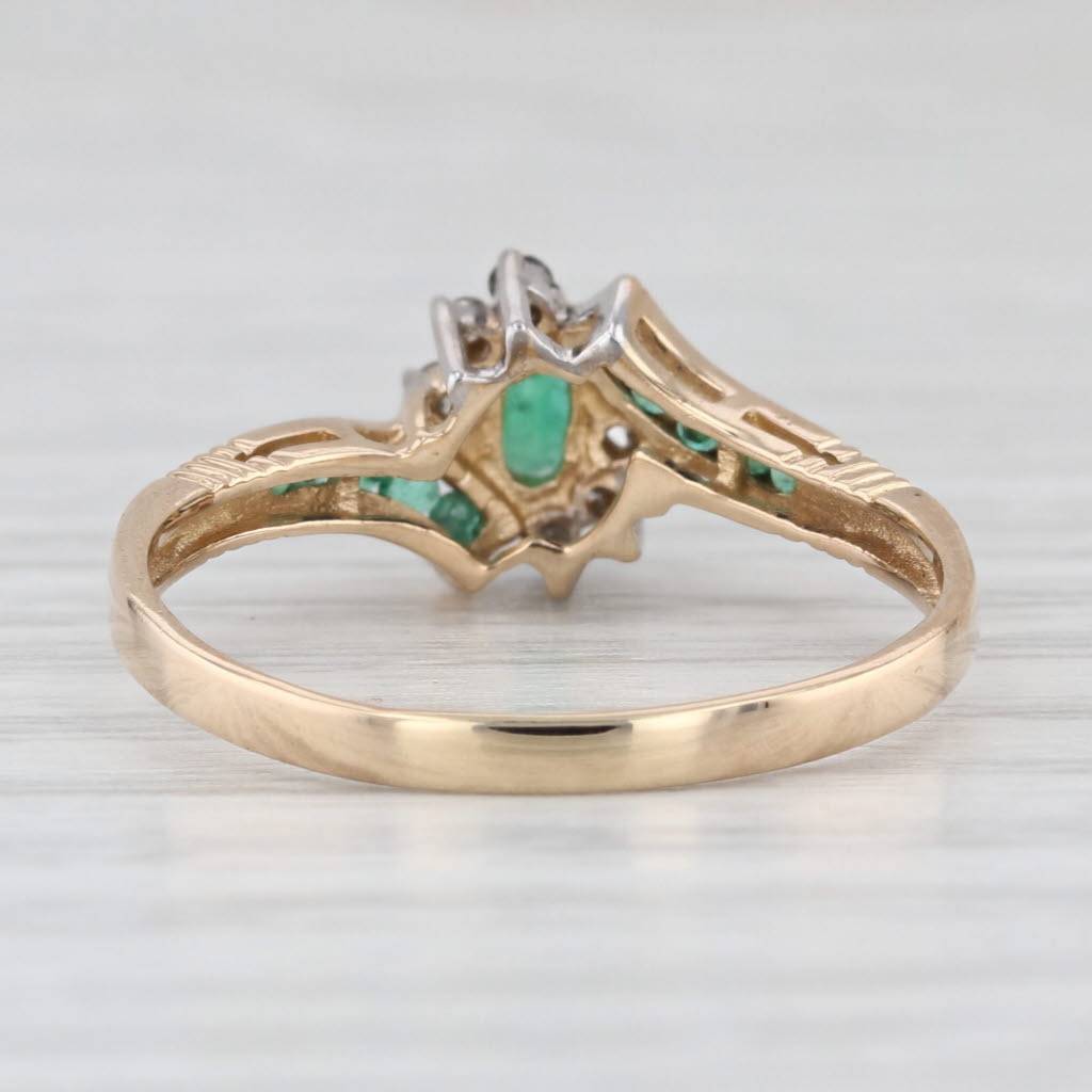 0.39ctw Emerald Diamond Bypass Ring 14k Yellow Gold Size 8.5