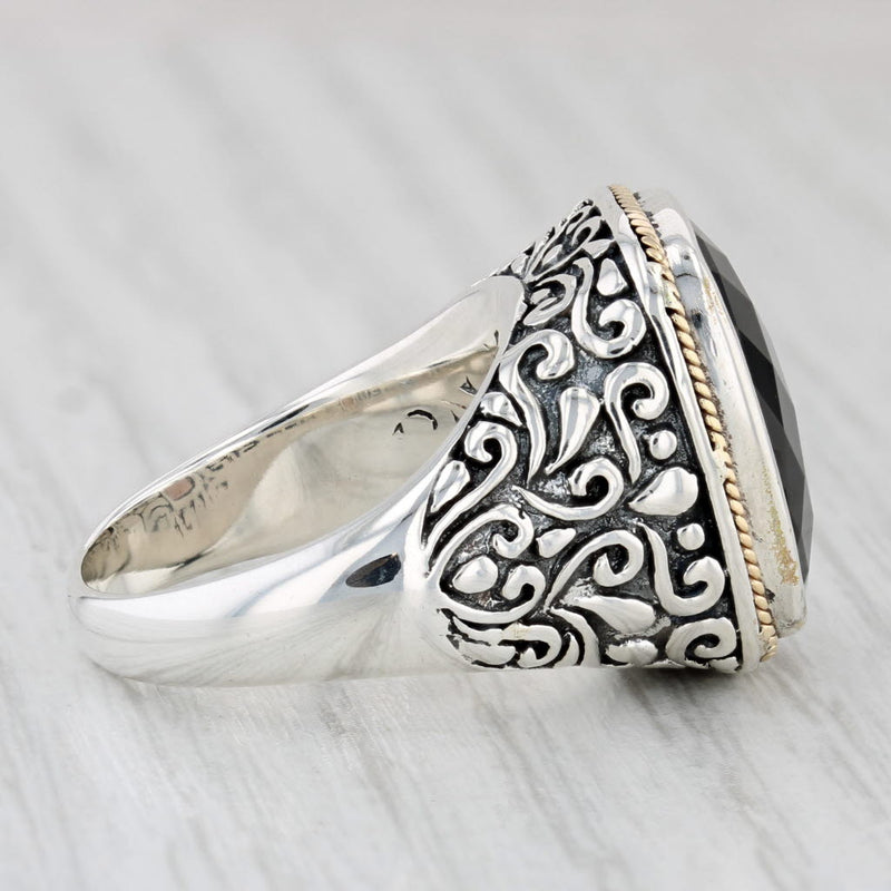 Effy Smoky Quartz Ring Ornate Sterling Silver 18k Gold Size 7.25