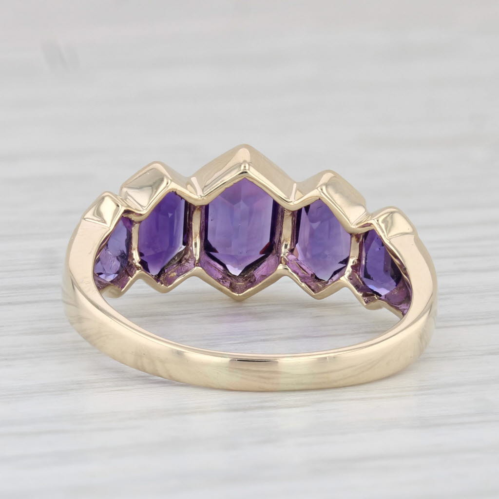 Light Gray 1.50ctw Amethyst Ring 14k Yellow Gold Size 7.5 Tapering Hexagonal 5 Stone