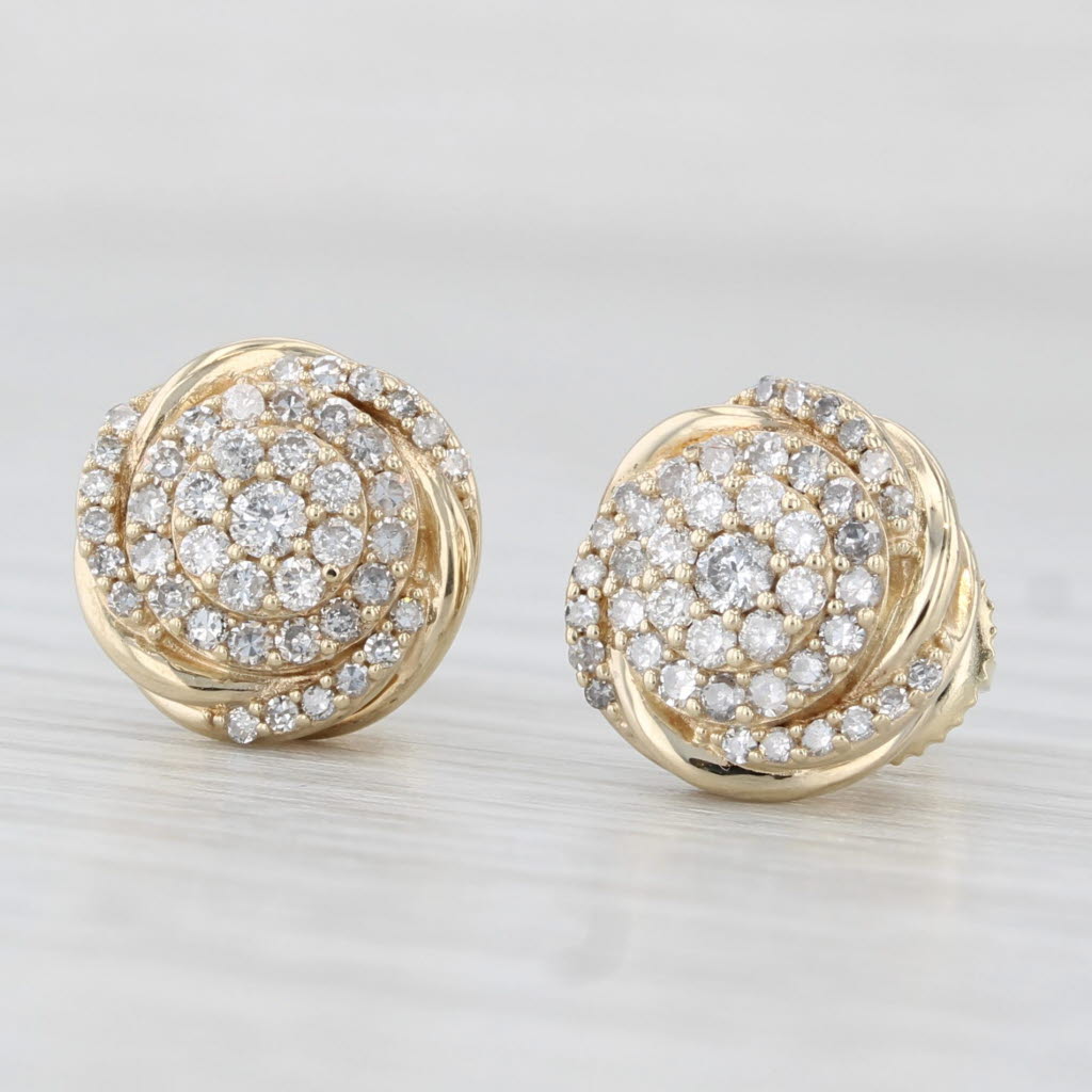 Light Gray 0.18ctw Diamond Cluster Swirl Stud Earrings 10k Yellow Gold