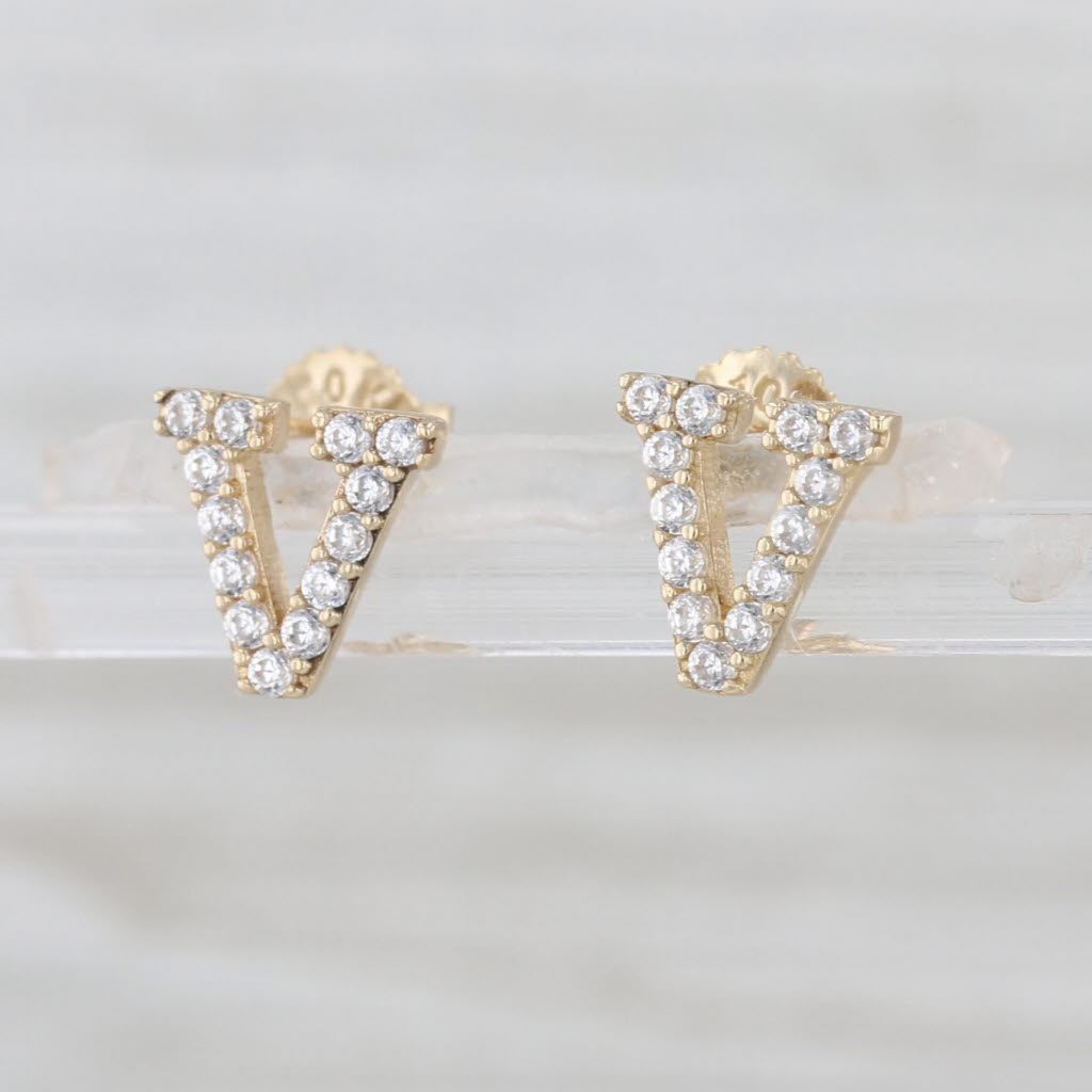 0.21ctw Cubic Zirconia Letter Initial V Stud Earrings 10k Yellow Gold Studs