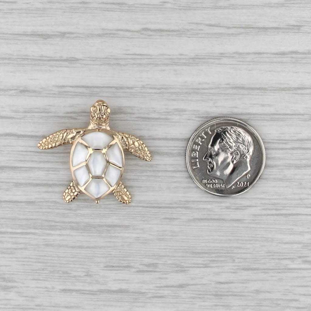 Kabana Sea Turtle Pendant Mother of Pearl Mosaic 14k Yellow Gold Nautical