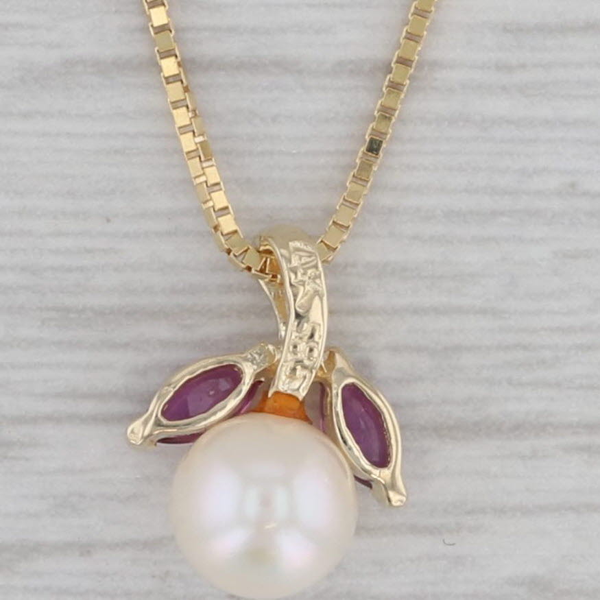 Gray Cultured Pearl Ruby Pendant Necklace 14k Yellow Gold 15.75" Box Chain